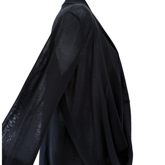 Reiss Essentials M Black Draped Open Front Cardigan Lightweight Knit Cocoon - Picture 8 of 13